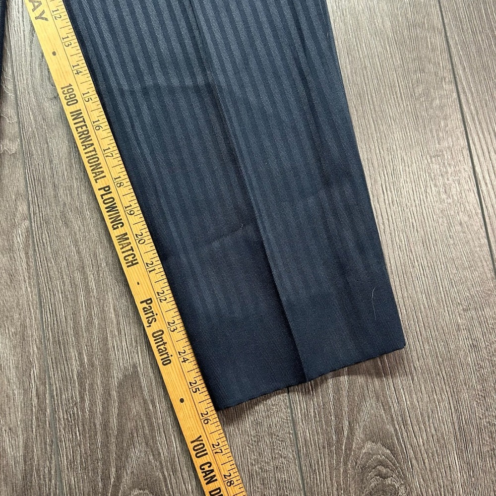 Vintage 1970s Mens Navy Blue Striped Herringbone Pleated Trousers 29x26 - Picture 6 of 8